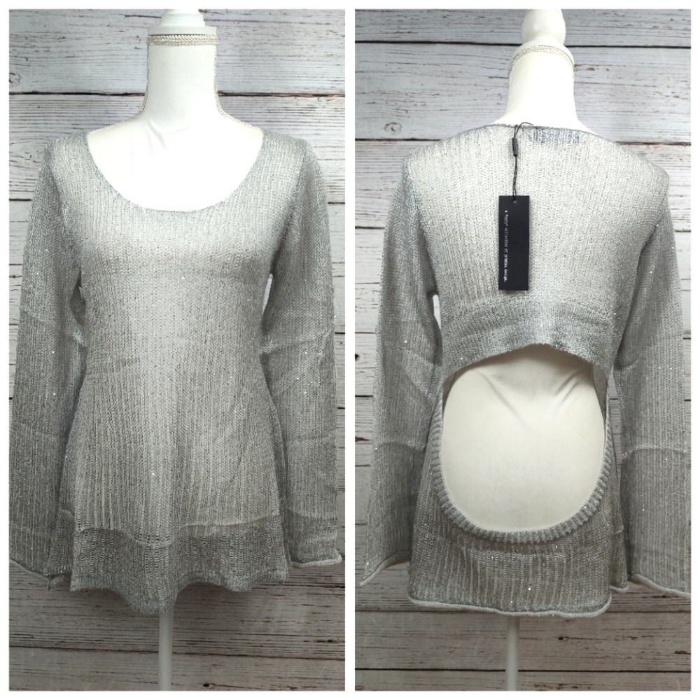 UNIQ Sequin Embellished Back Cutout Tunic Sweater